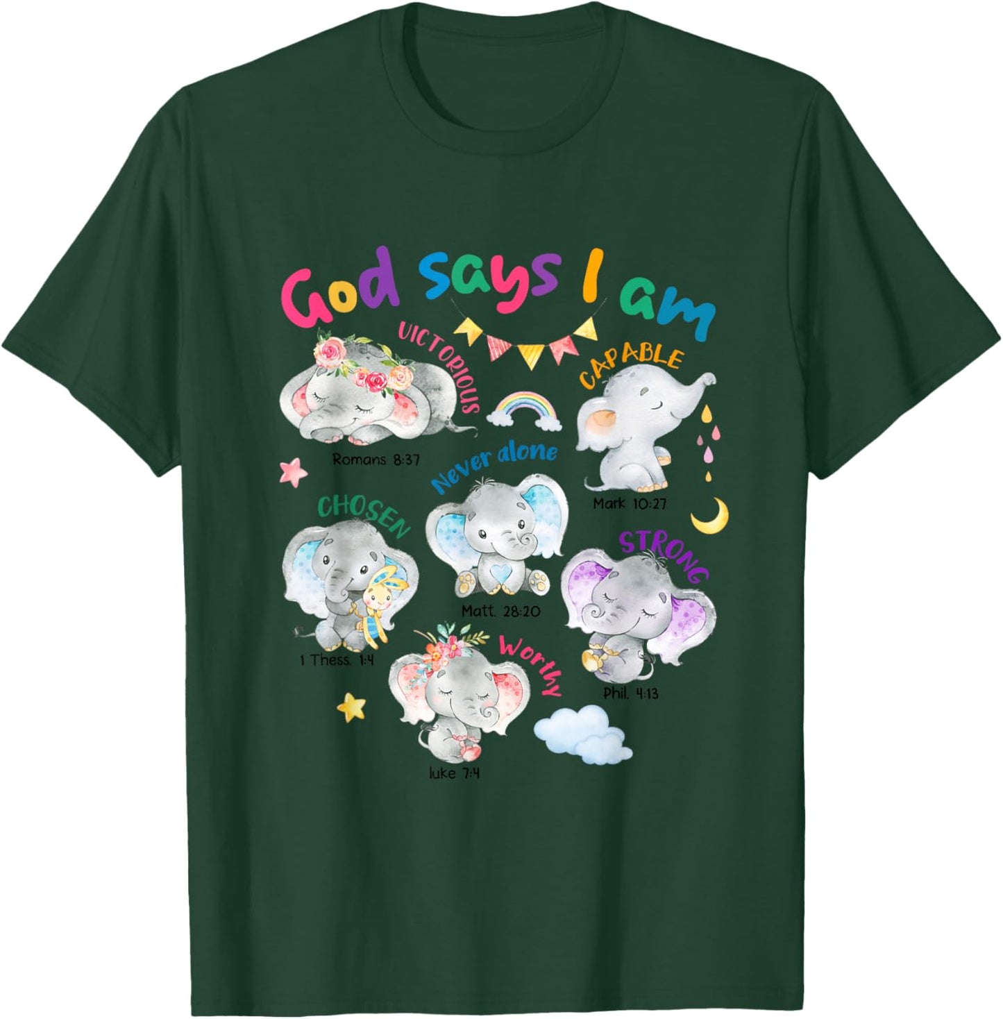 God Says I Am Cute Elephant Bible Verse Kids Toddler Girls T-Shirt - T-Shirt | Forest