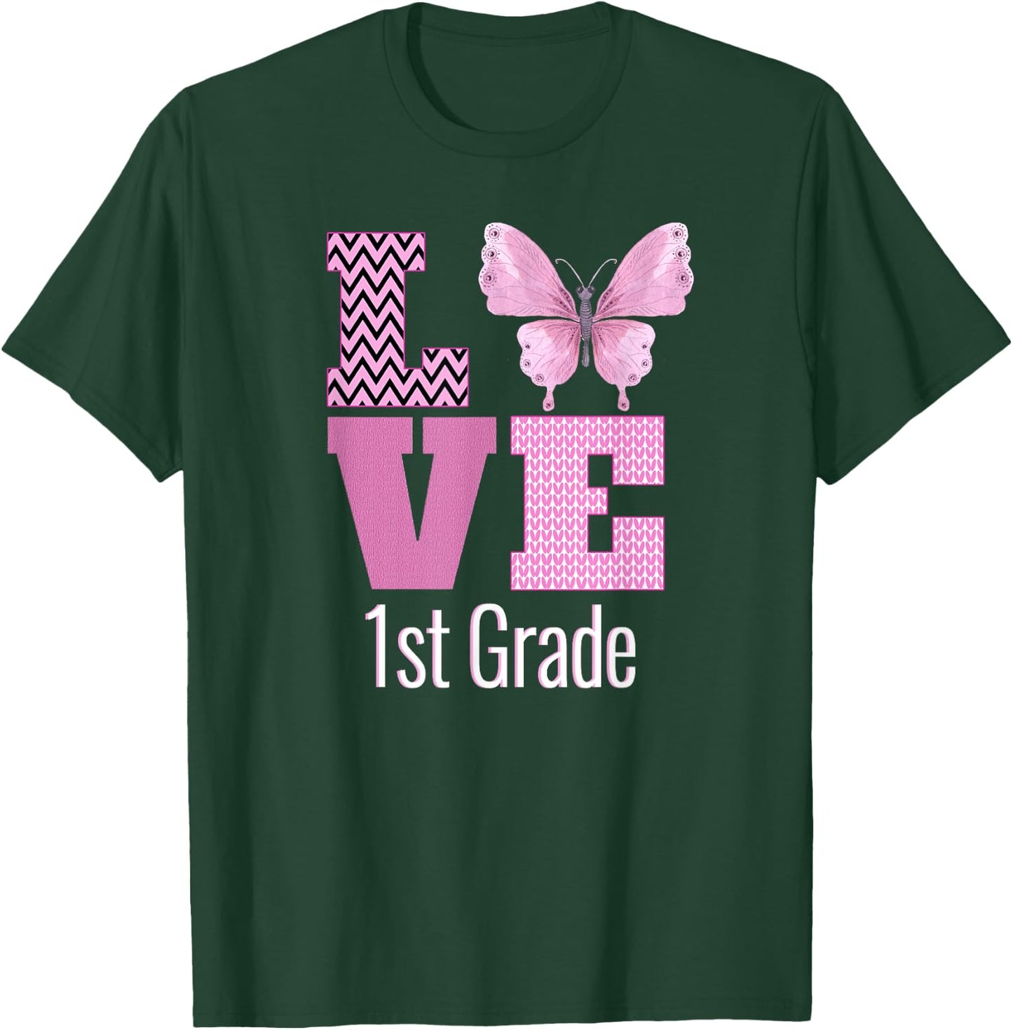 Love 1st Grade Purple Butterfly First Grade Teacher T-Shirt - T-Shirt | Forest