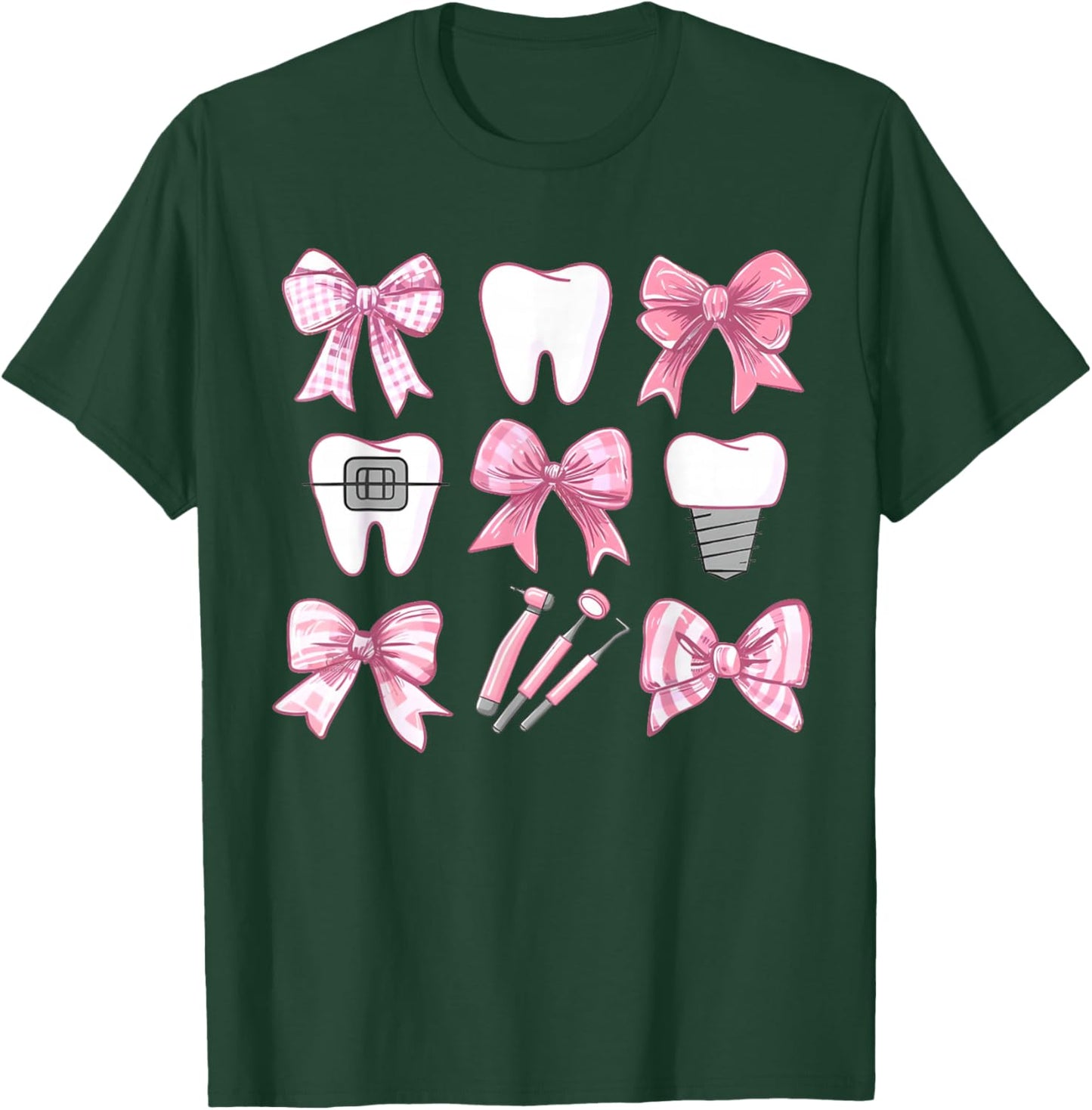Cute Pink Coquette Bow Teeth Dentist Squad Dental Assistant T-Shirt - T-Shirt | Forest