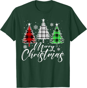 Merry Christmas Tree Buffalo Plaid Red White Green T-Shirt - T-Shirt | Forest