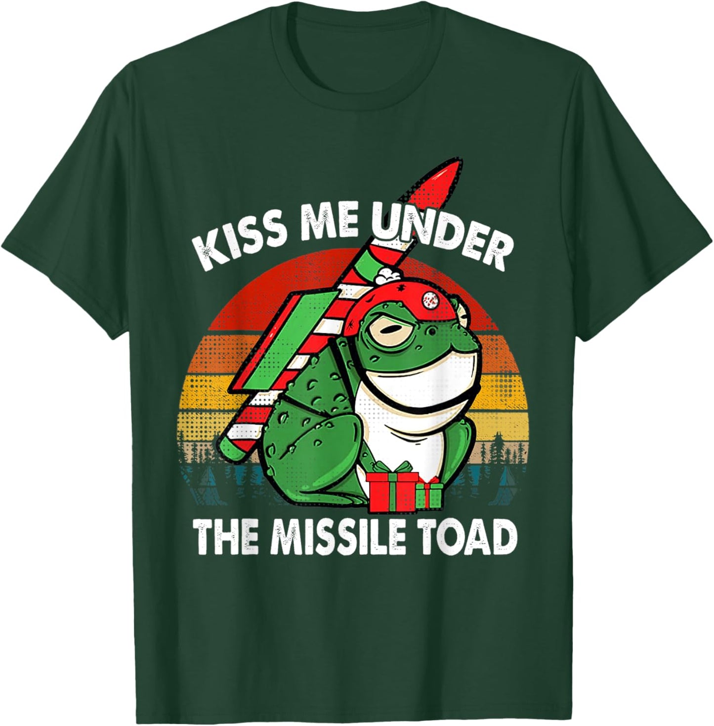 Retro Kiss Me Under The Missile Toad Funny Xmas Holiday T-Shirt - T-Shirt | Forest