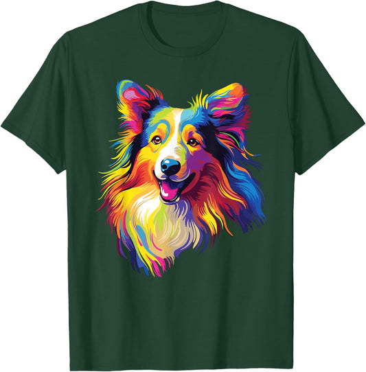 Watercolor Colorful Collie Dogs T-Shirt - T-Shirt | Forest