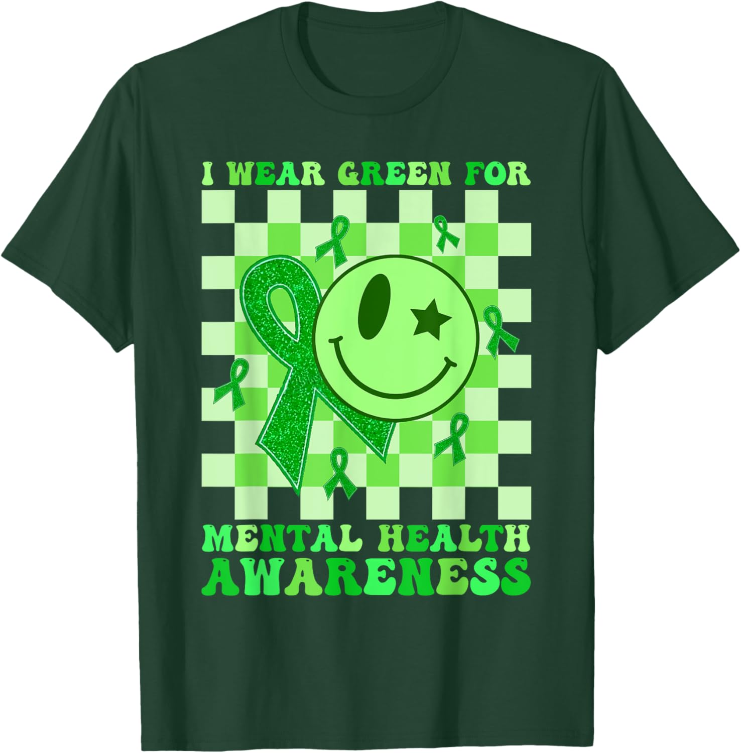 Retro Groovy Green I Wear Green Mental Health Awareness T-Shirt - T-Shirt | Forest