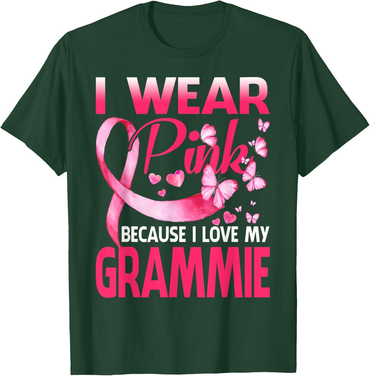 I Wear Pink For My Grammie Breast Cancer Awareness Butterfly T-Shirt - T-Shirt | Forest