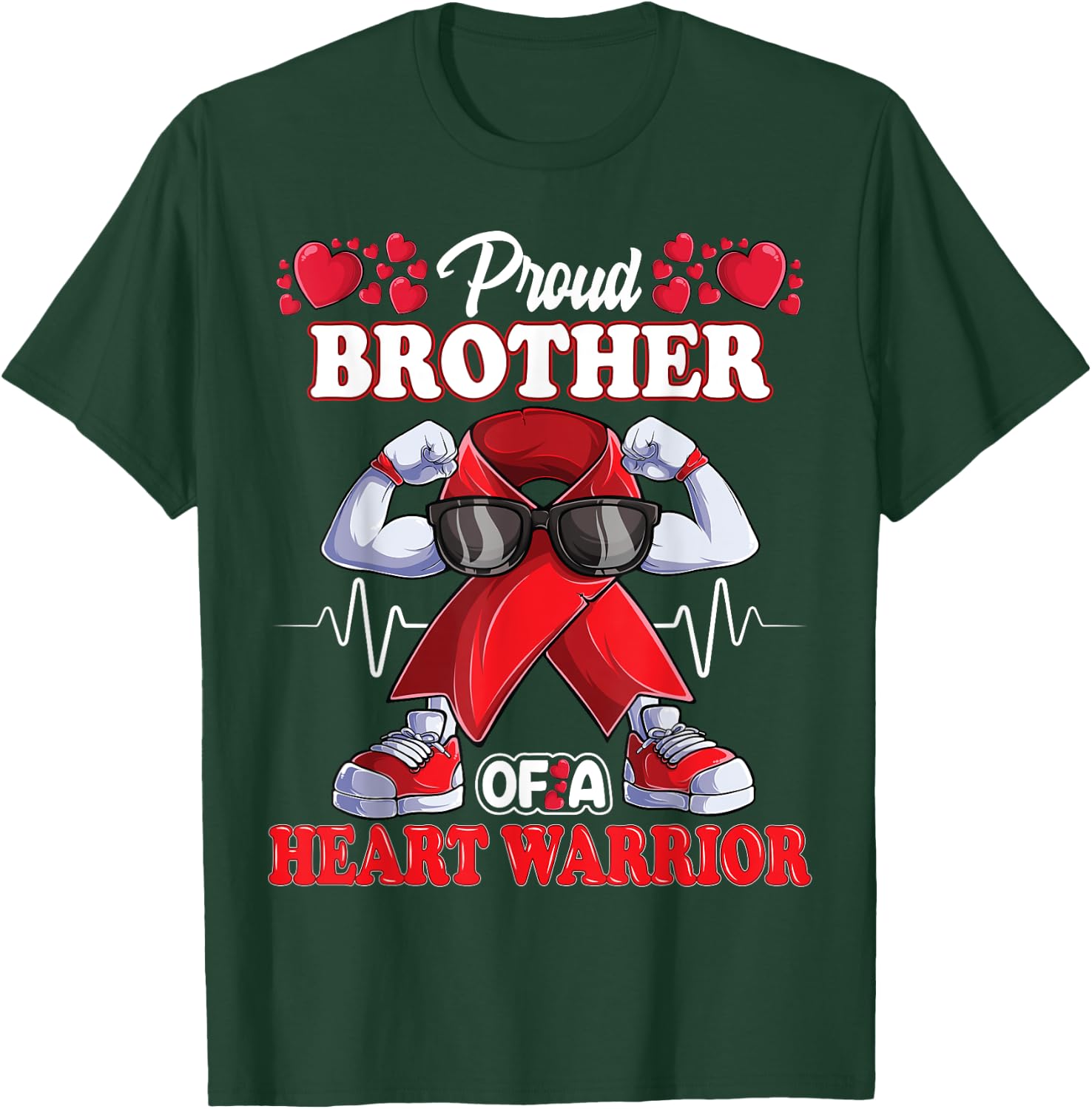 Proud Brother of a Heart Warrior CHD Awareness red ribbon T-Shirt - T-Shirt | Forest