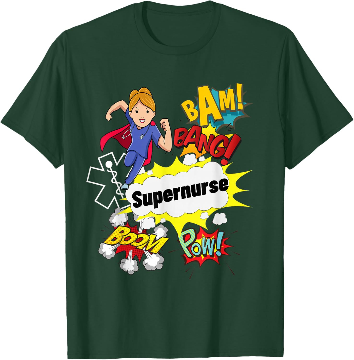 Supernurse Comic Superhero Style RN Woman Nursing Gift T-Shirt - T-Shirt | Forest