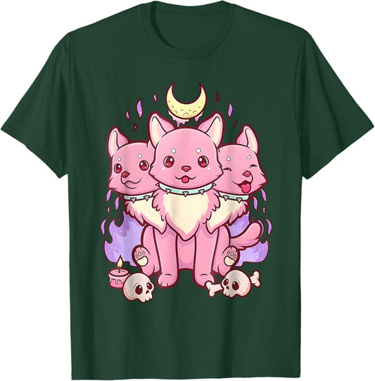 3 Headed Dog Kawaii Pastel Goth Cute Creepy Occult Cerberus T-Shirt - T-Shirt | Forest