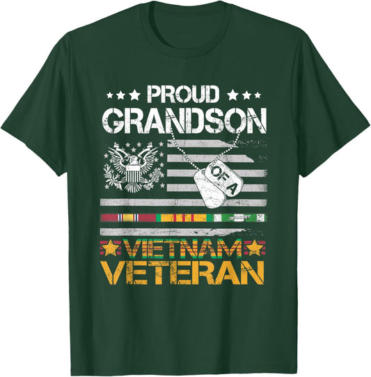 Proud Grandson Of A Vietnam Veteran Patriotic US Army Vet T-Shirt - T-Shirt | Forest
