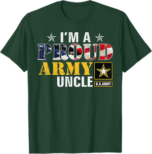 I'm A Proud Army Uncle American Flag Military Gift Veteran Women Kids Men T-Shirt - T-Shirt | Forest
