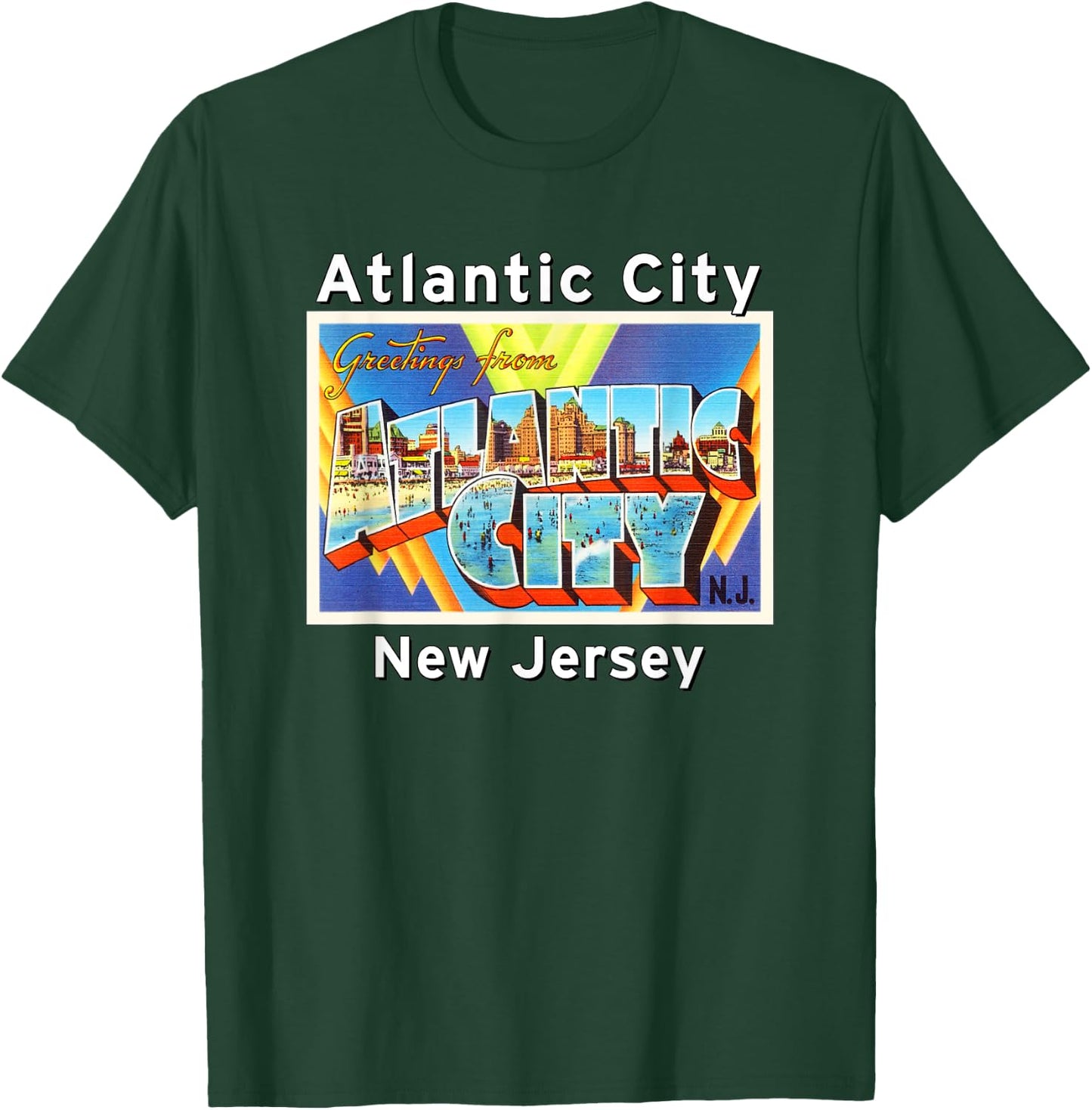 Atlantic City New Jersey NJ Large Letter Postcard 2 Gift T-Shirt - T-Shirt | Forest