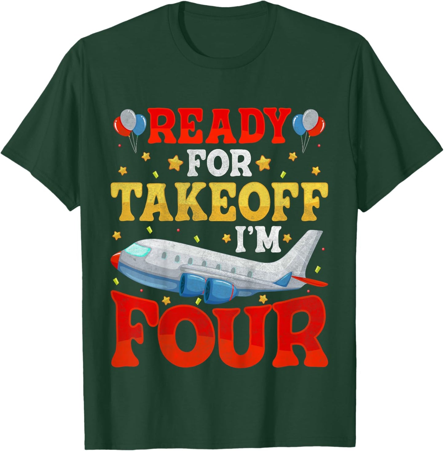 Ready For Takeoff I'm 4 Airplane Four Years Old 4th Birthday T-Shirt - T-Shirt | Forest