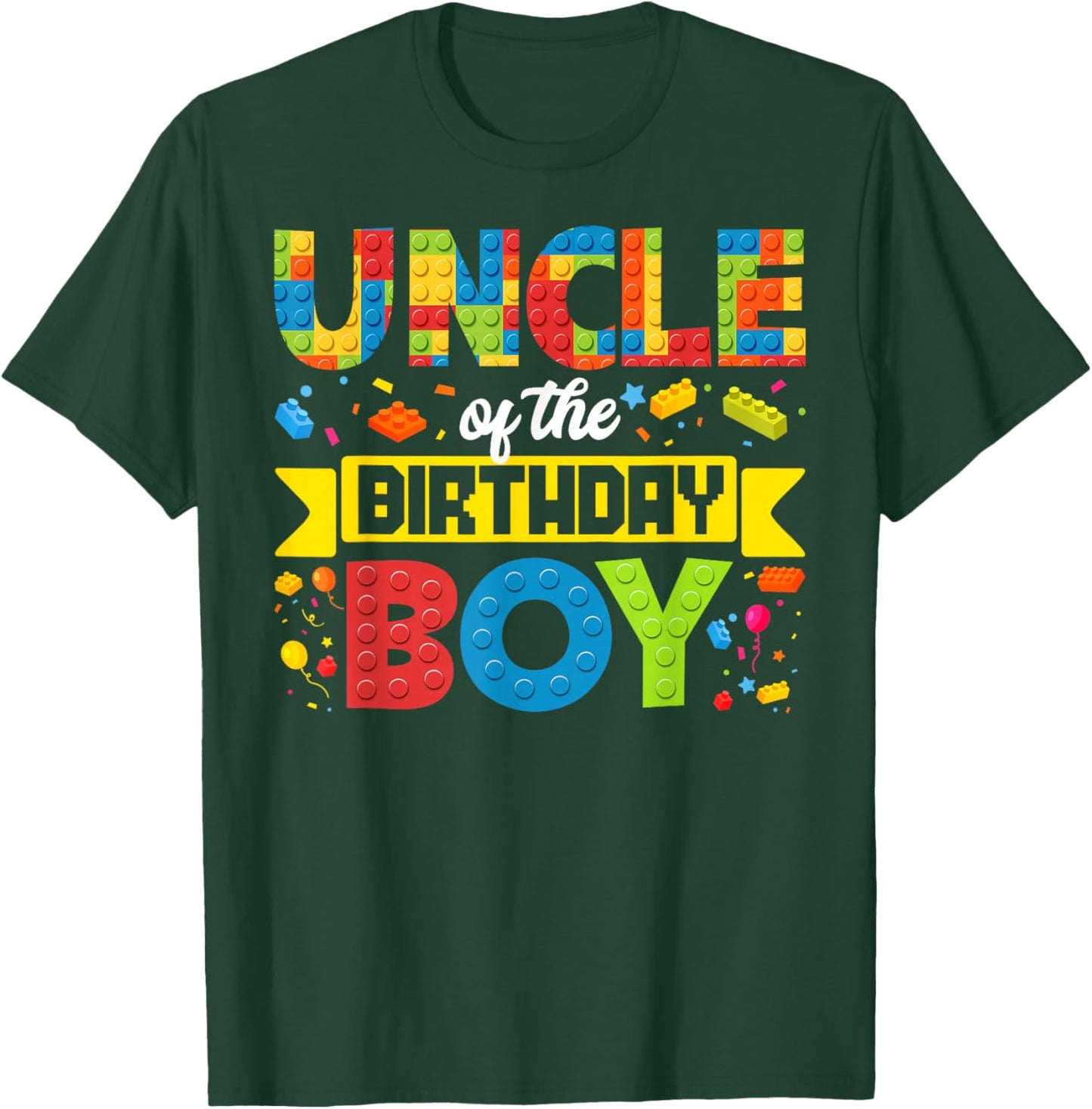 Uncle Of The Birthday Boy Master Builder Kid Building Blocks T-Shirt - T-Shirt | Forest