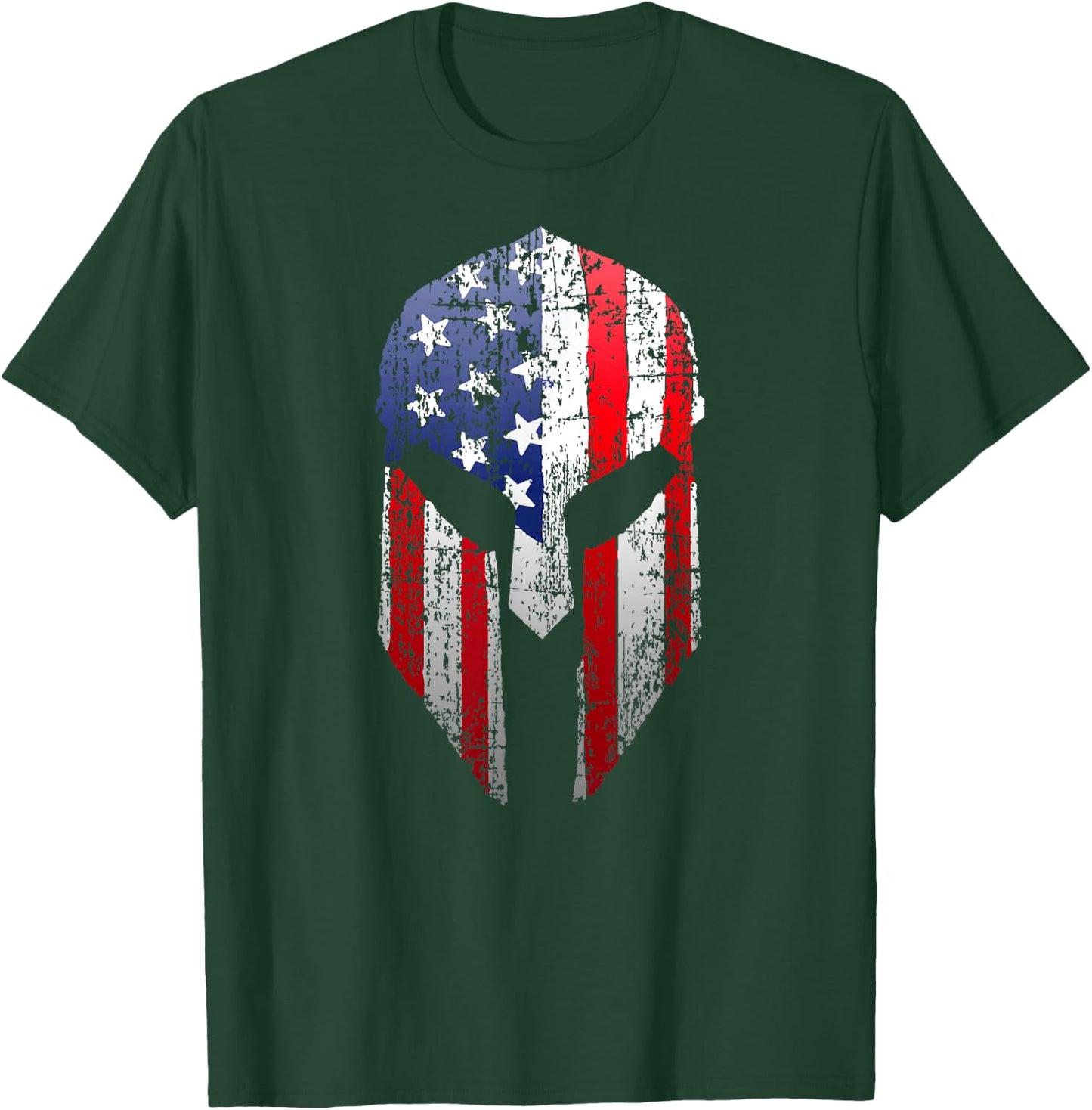 Patriotic American Spartan Warrior USA Flag Helmet T-Shirt - T-Shirt | Forest