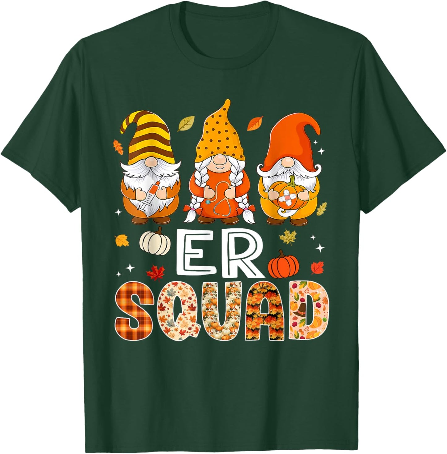 ER Squad Gnome Nurse Leopard Thanksgiving Fall Stethoscope T-Shirt - T-Shirt | Forest