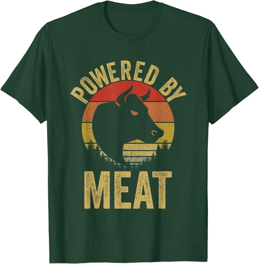 Vintage Powered By Meat Carnivore Meat Eater T-Shirt - T-Shirt | Forest