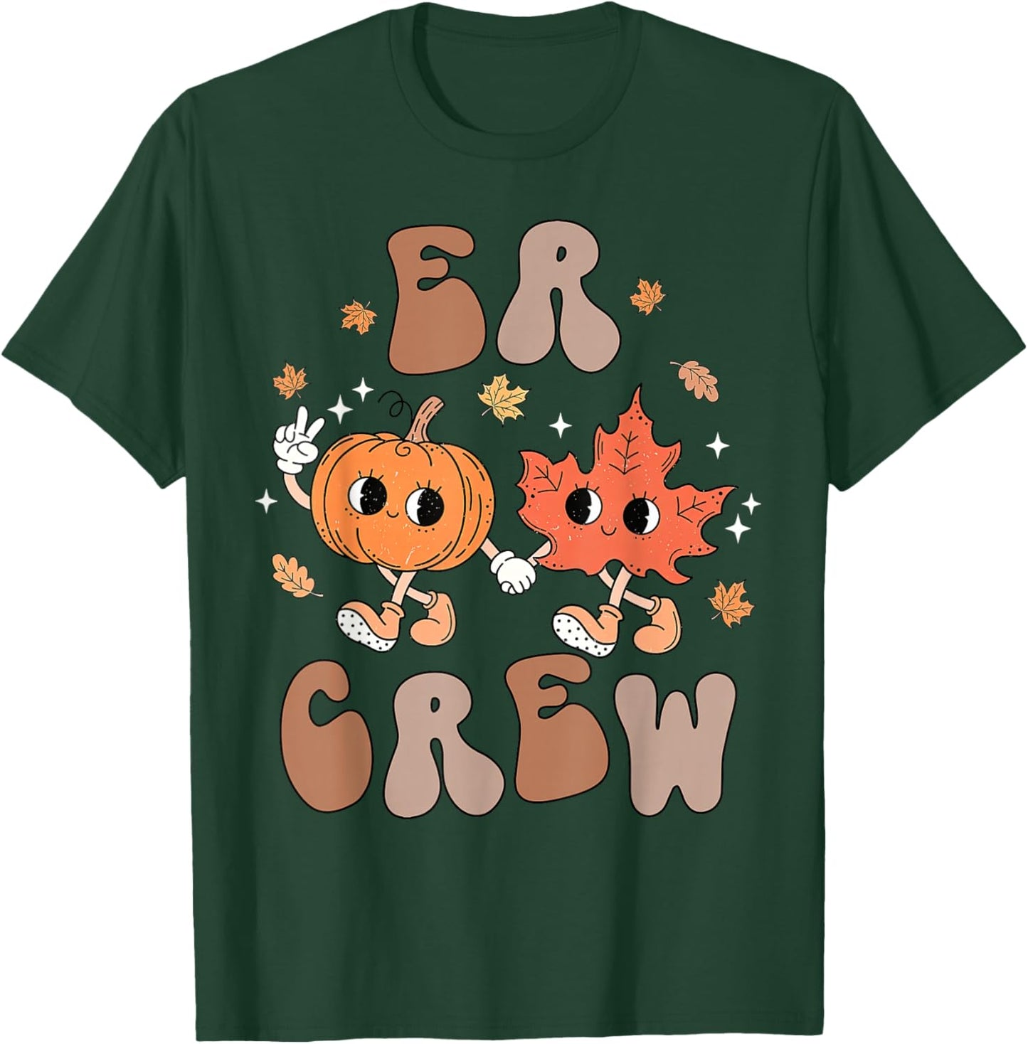 Retro ER Crew Emergency Nurse Pumpkin Fall Thanksgiving T-Shirt - T-Shirt | Forest