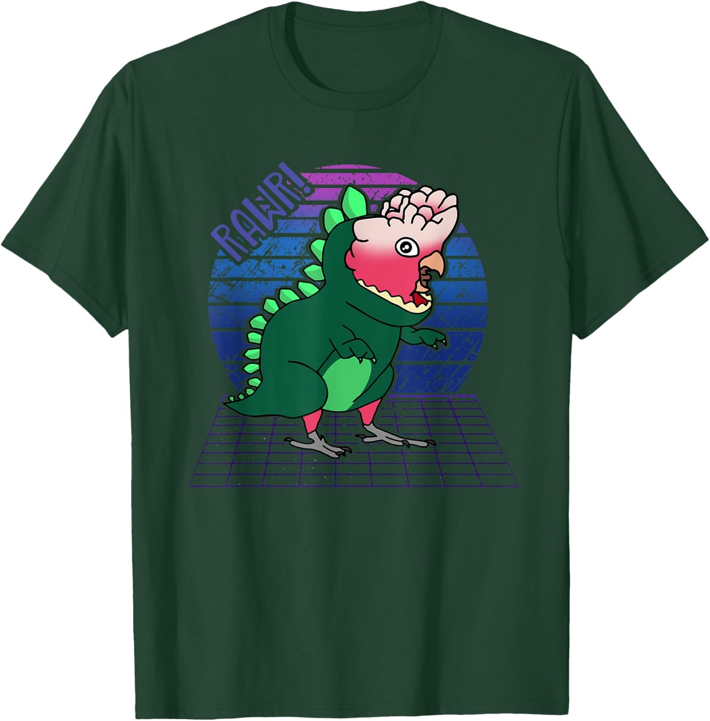 Funny Birb, Vaporwave Rose breasted Galah Cockatoo Dinosaur T-Shirt - T-Shirt | Forest