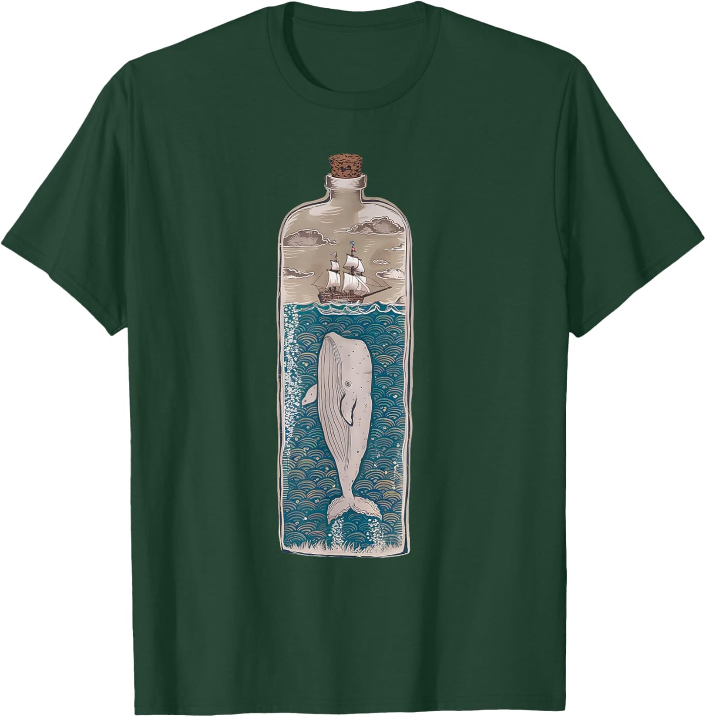 Whale in a Bottle Nautical Ship and Ocean Lovers Vintage T-Shirt - T-Shirt | Forest