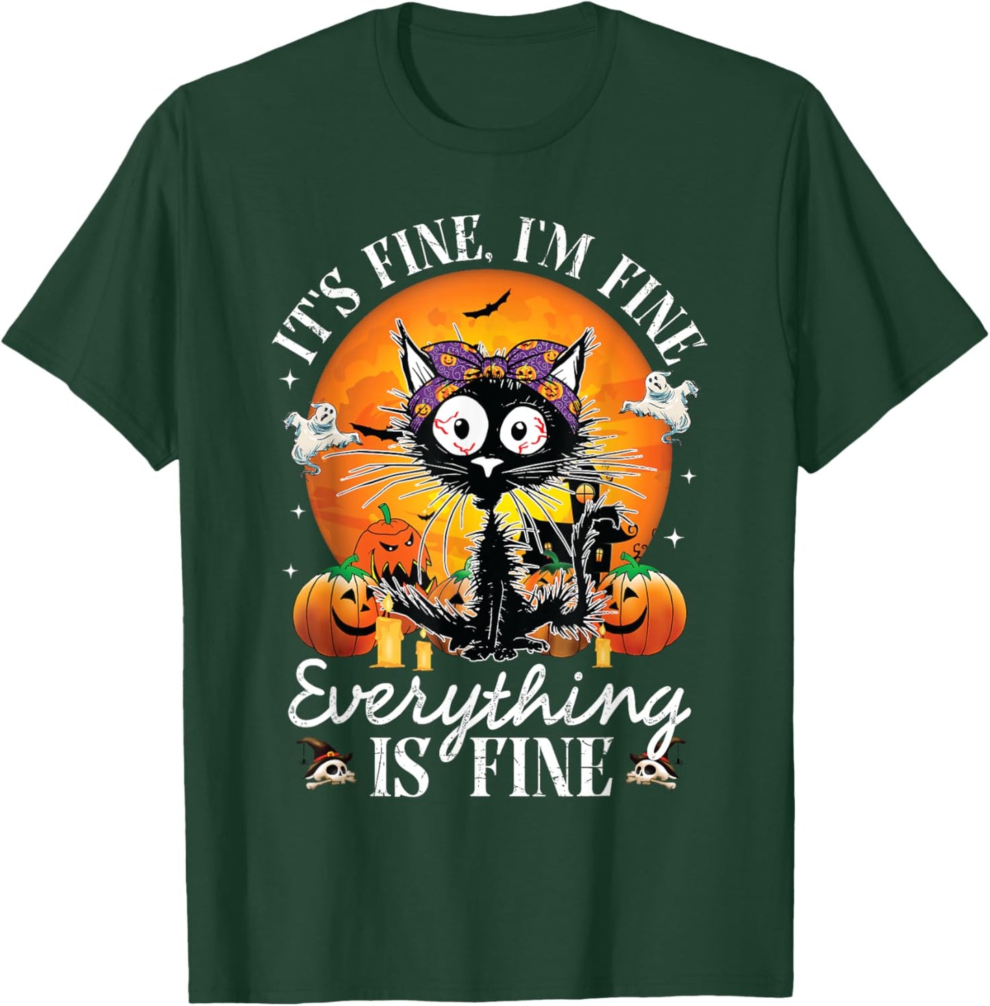 Black Cat It's Fine I'm Fine Everything Is Fine Halloween Women T-Shirt - T-Shirt | Forest