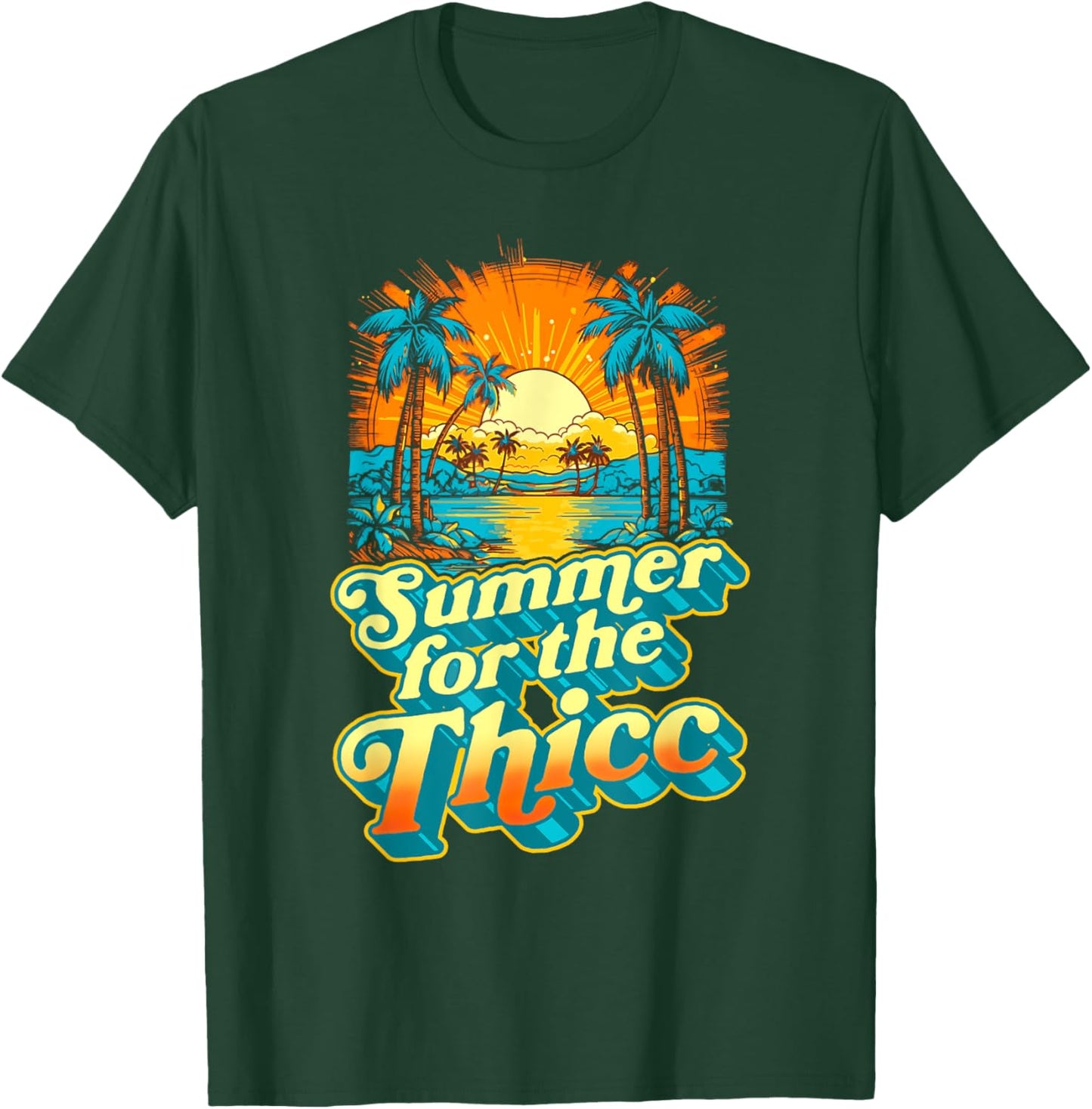 Summer For The Thicc Funny Fit2Serve 80's Beach Surf Graphic Women Kids T-Shirt - T-Shirt | Forest