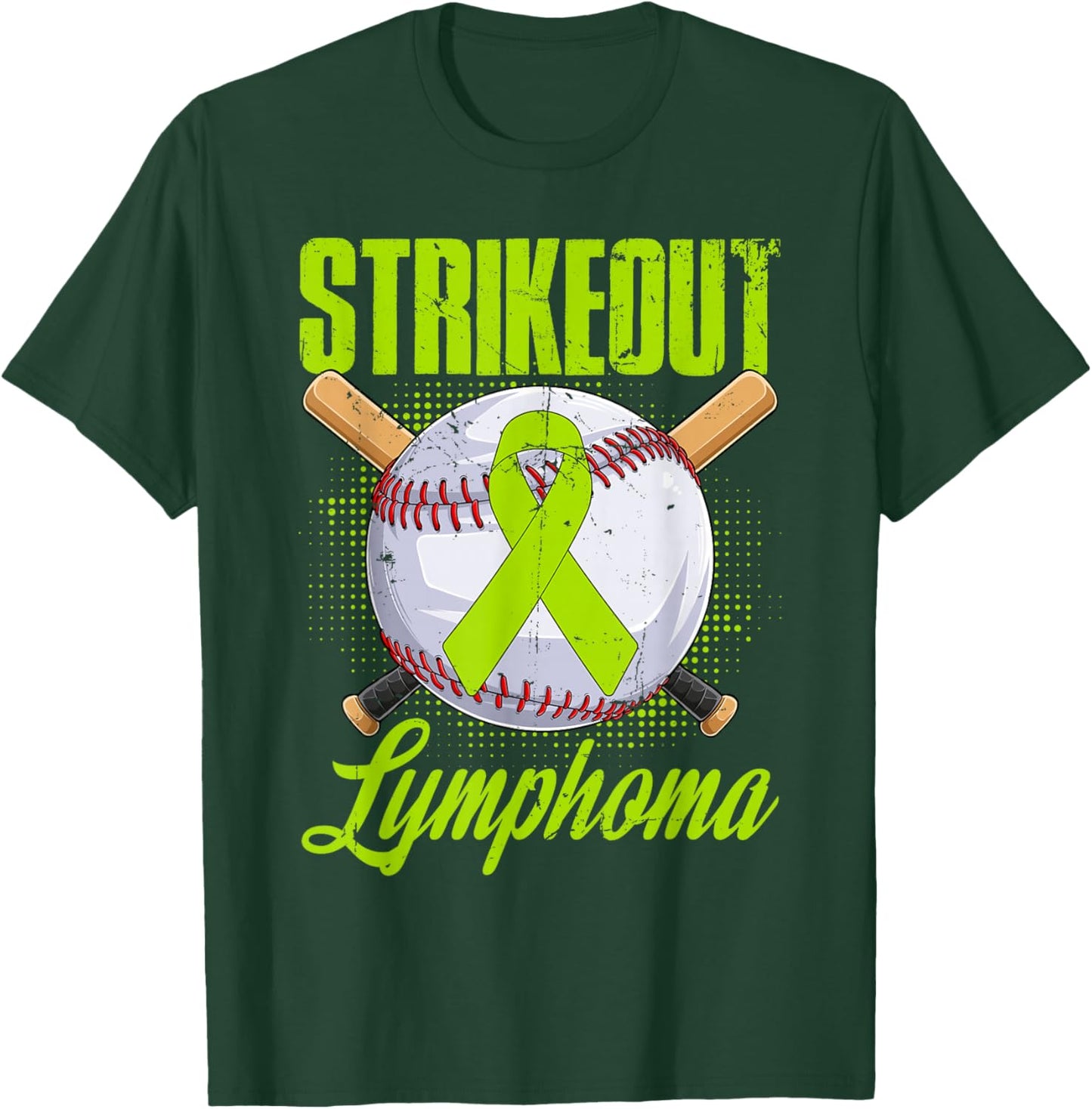 Strikeout Lymphoma Awareness Fighter Warrior Baseball Ball T-Shirt - T-Shirt | Forest