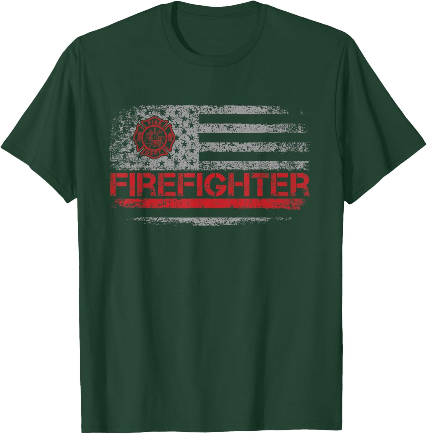 American Flag Firefighter For Fireman Patriotic Fire Fighter T-Shirt - T-Shirt | Forest