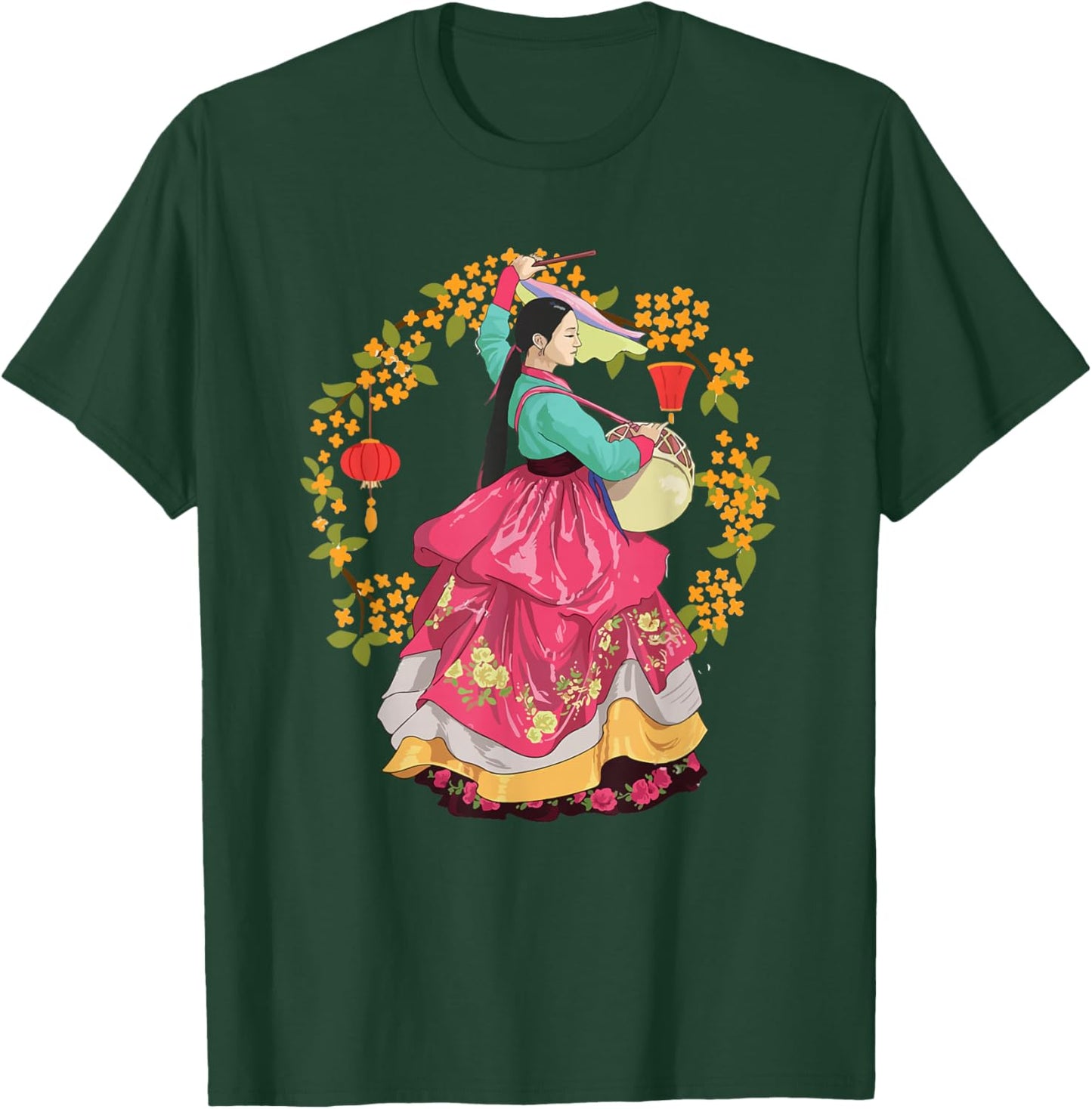 Beautiful Korea Girl Wearing Traditional Korean Hanbok T-Shirt - T-Shirt | Forest