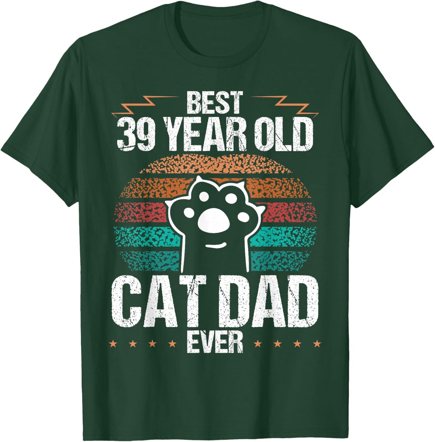 39 Year Old Cat Fathers Day Vintage 39 Birthday Cat Dad Women Kids T-Shirt - T-Shirt | Forest