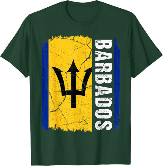 Vintage Barbadian Flag Barbados Pride Roots Heritage T-Shirt - T-Shirt | Forest