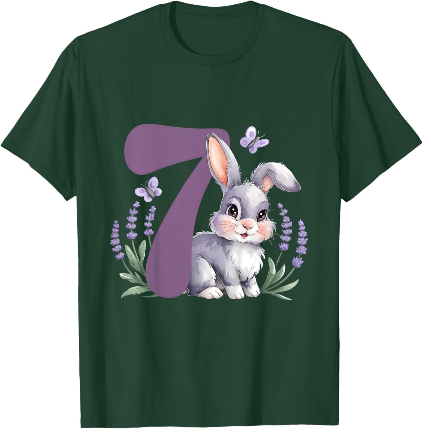 Kinder Süßer Hase mit Blumen 7. Geburtstag Mädchen Geburtstags T-Shirt - T-Shirt | Forest