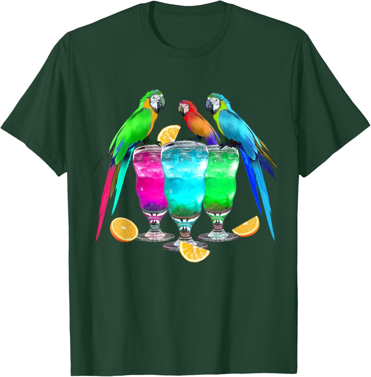 Parrots Drinking Margarita Tropical Birds Vacation Hawaiian T-Shirt - T-Shirt | Forest