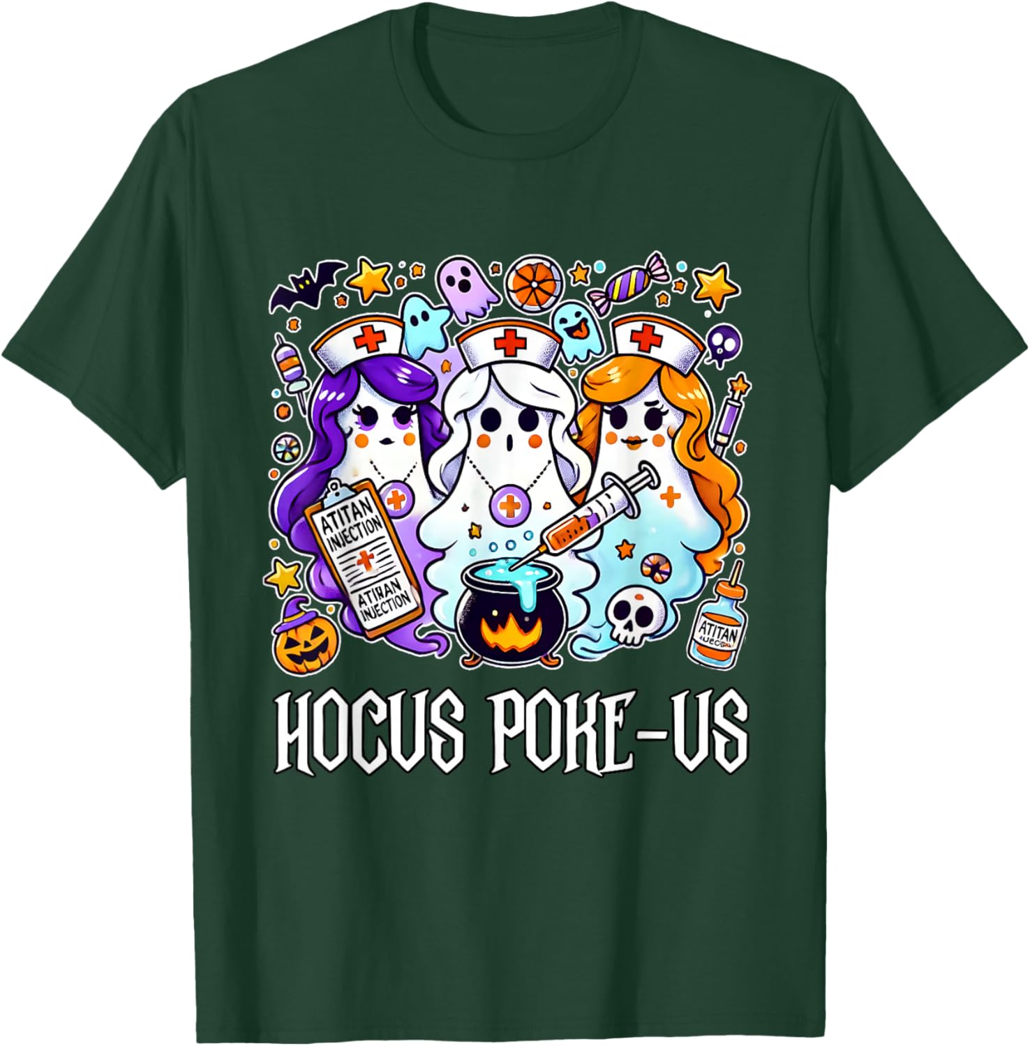 Funny Witches Nurse Spooky Nurse Witch Halloween Nursing Pun T-Shirt - T-Shirt | Forest