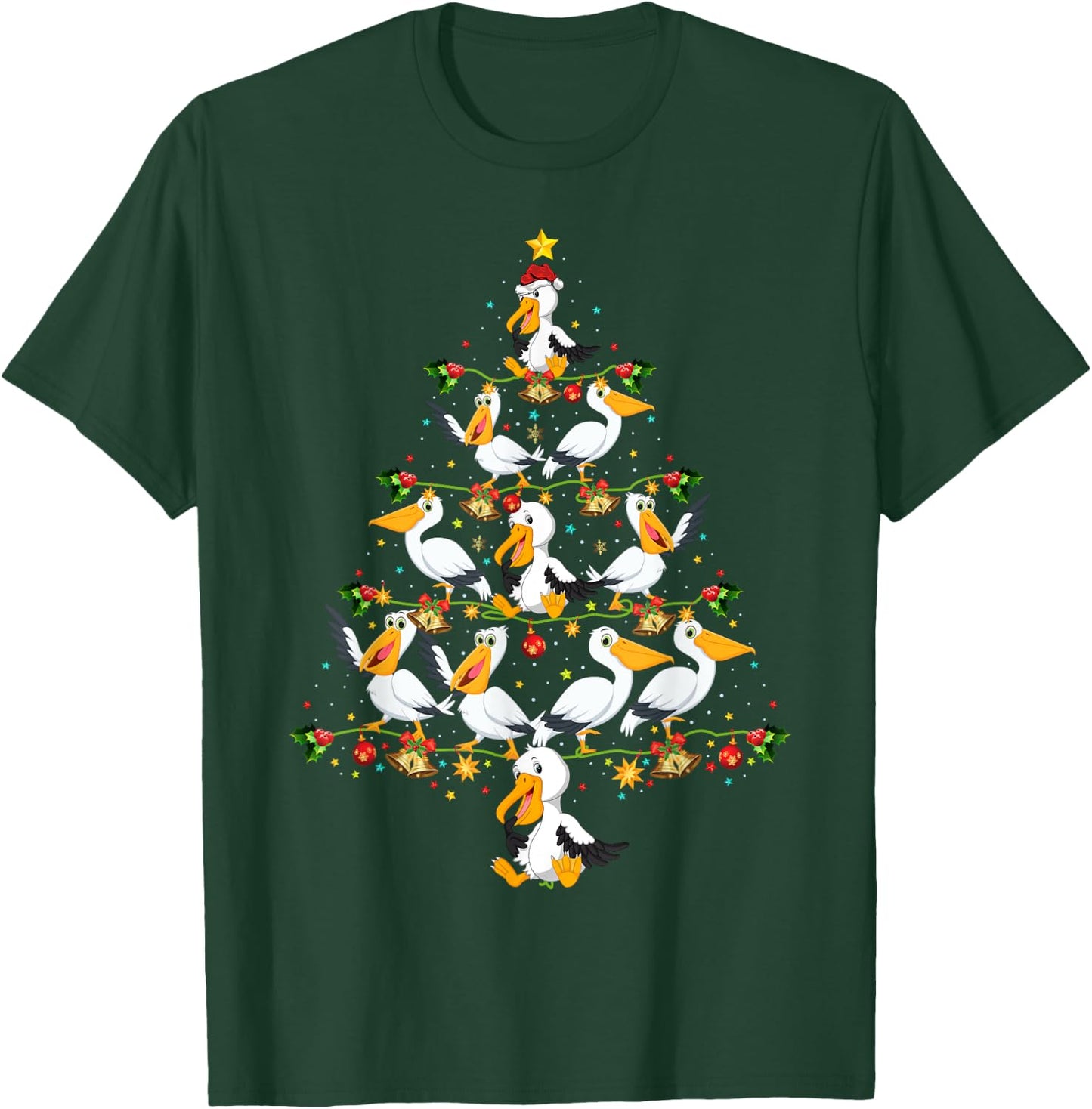 Funny Pelican Birds Lover Xmas Gift Pelican Christmas Tree T-Shirt - T-Shirt | Forest