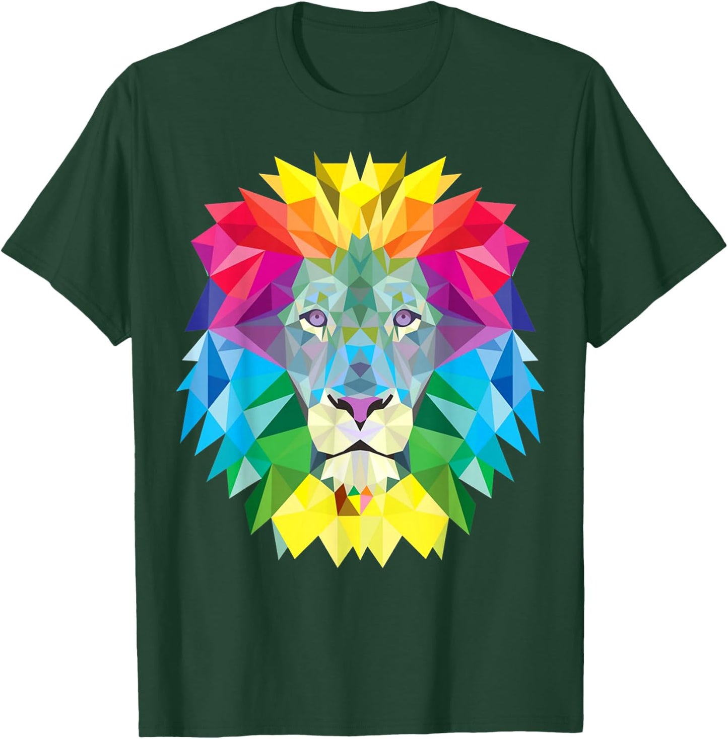 Geometric Rainbow Lion Face T-Shirt - T-Shirt | Forest