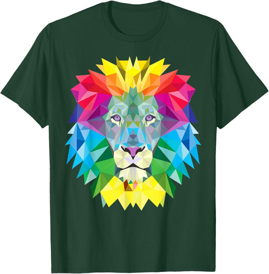 Geometric Rainbow Lion Face T-Shirt - T-Shirt | Forest
