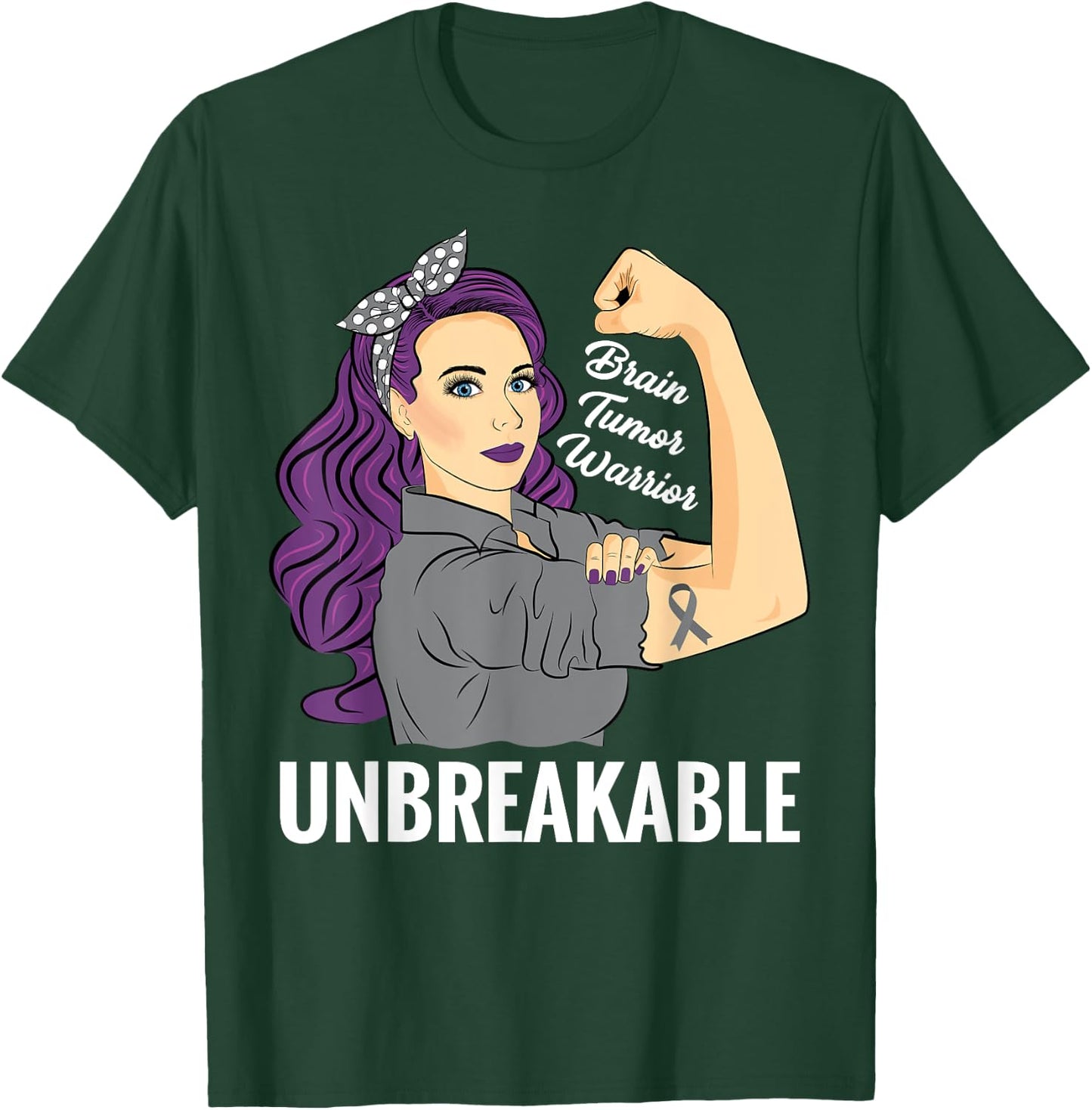 Brain Tumor Awareness Warrior Unbreakable Survivor Shirt T-Shirt - T-Shirt | Forest