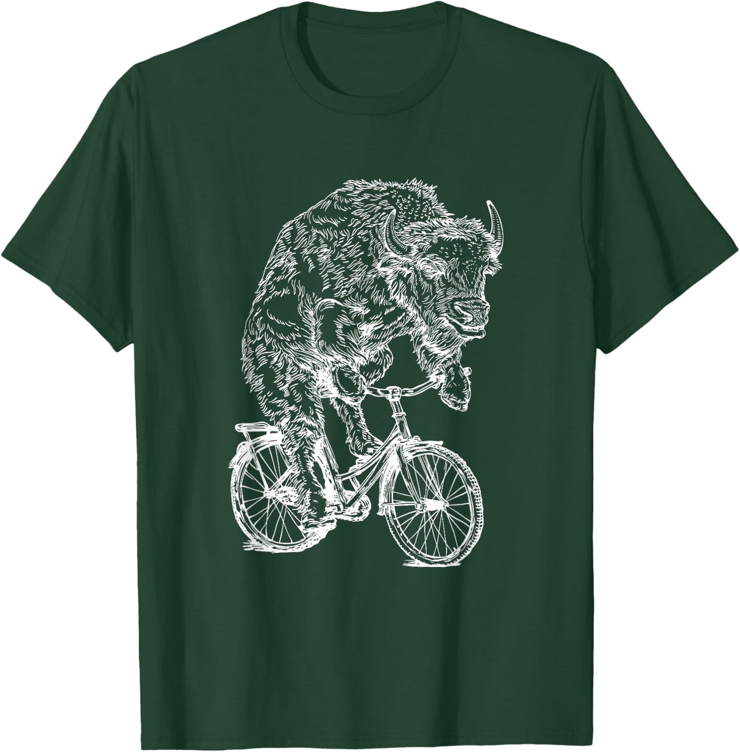 Bison Cycling Bicycle Buffalo Funny Animal Riding Bike T-Shirt - T-Shirt | Forest