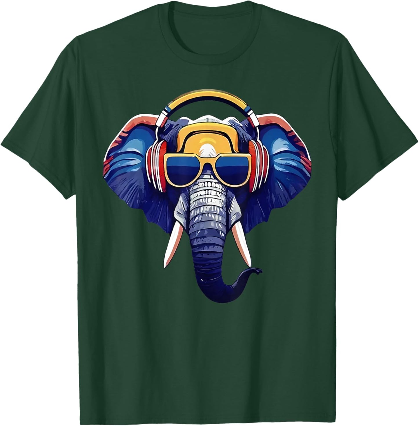 Cool Elephant Wearing Headphones And Sunglass Animal Lover T-Shirt - T-Shirt | Forest