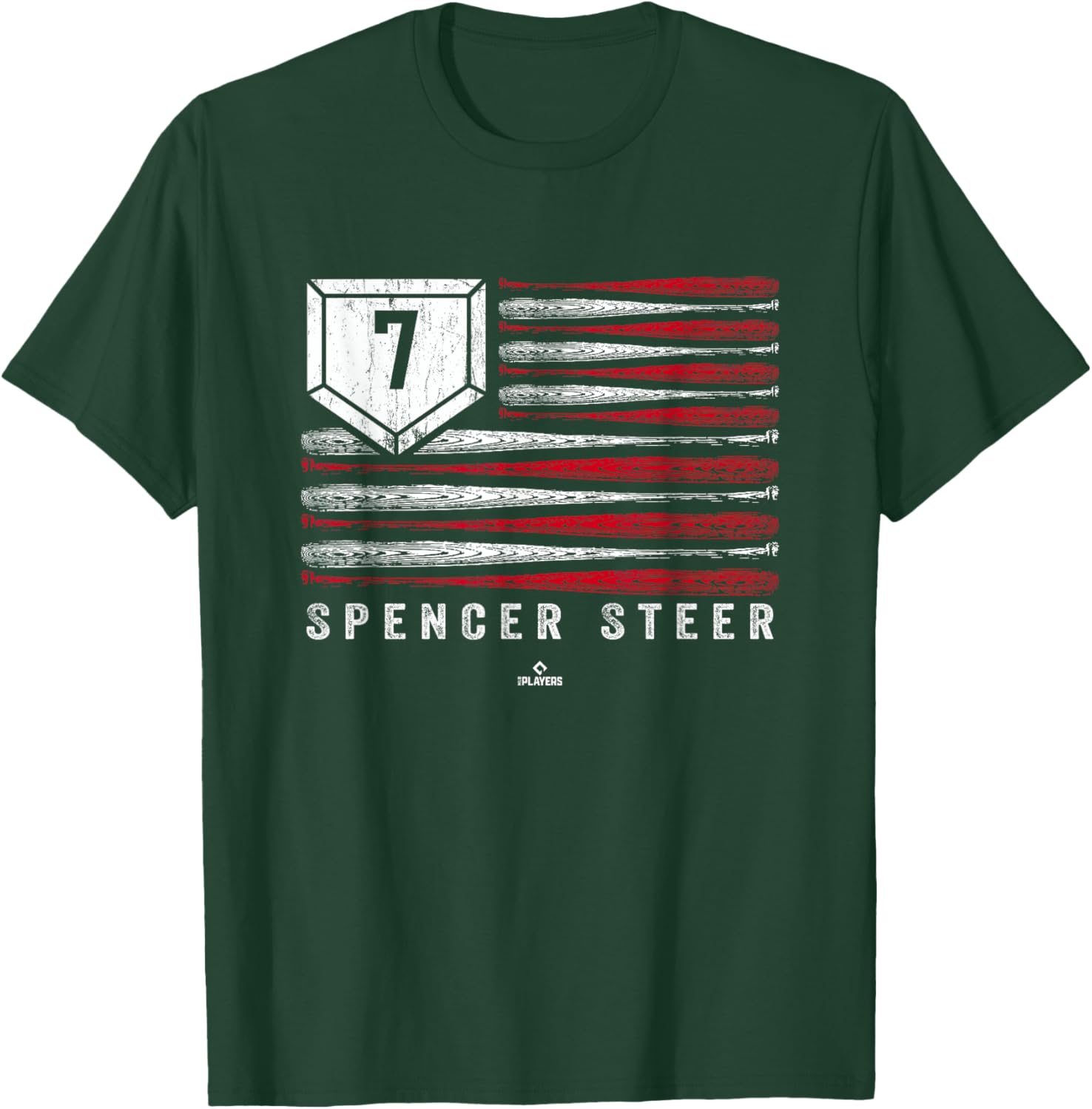 Vintage US Flag Baseball Stripes Spencer Steer MLBPA T-Shirt - T-Shirt | Forest