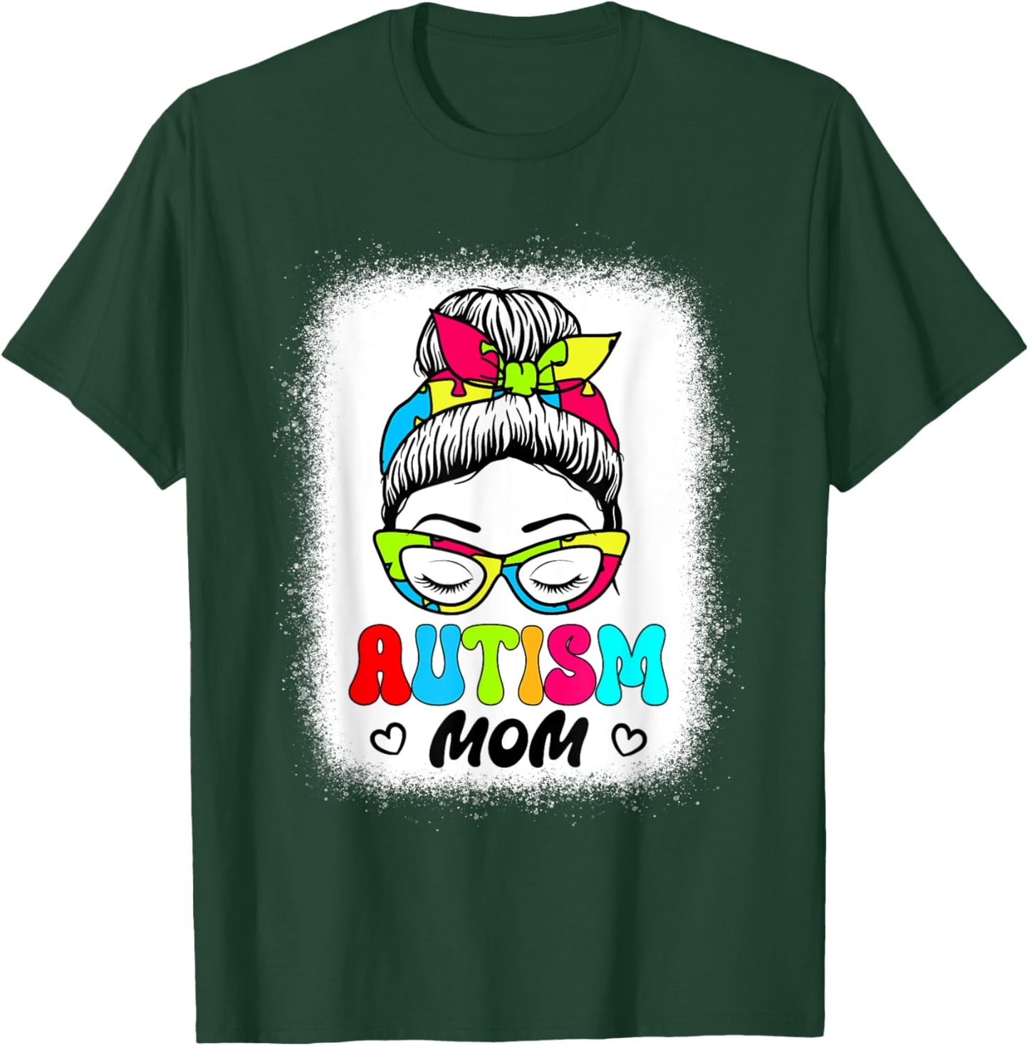 Autism Mom Shirt Women Groovy Messy Bun Autism Awareness T-Shirt - T-Shirt | Forest