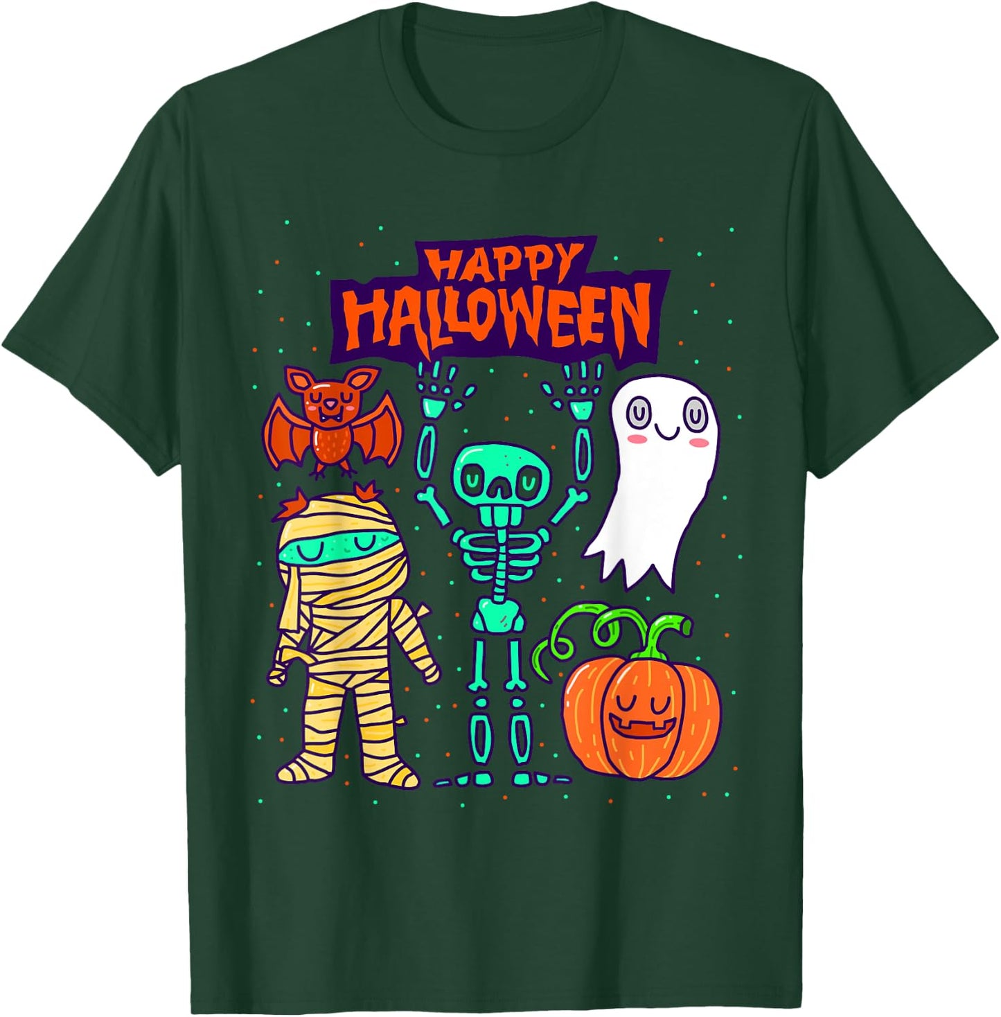 Happy Halloween Skeleton Pumpkin Ghost Cute Kids Boys Girls T-Shirt - T-Shirt | Forest