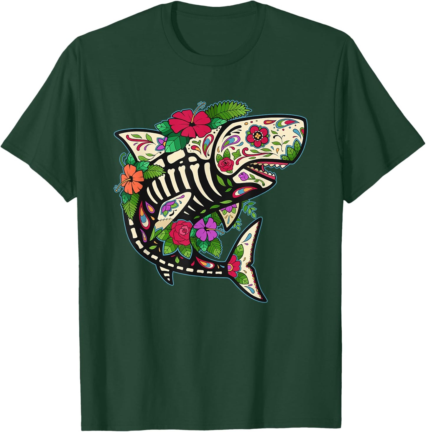 Calavera Mexico Day of the Dead Shark Sugar Skull T-Shirt - T-Shirt | Forest