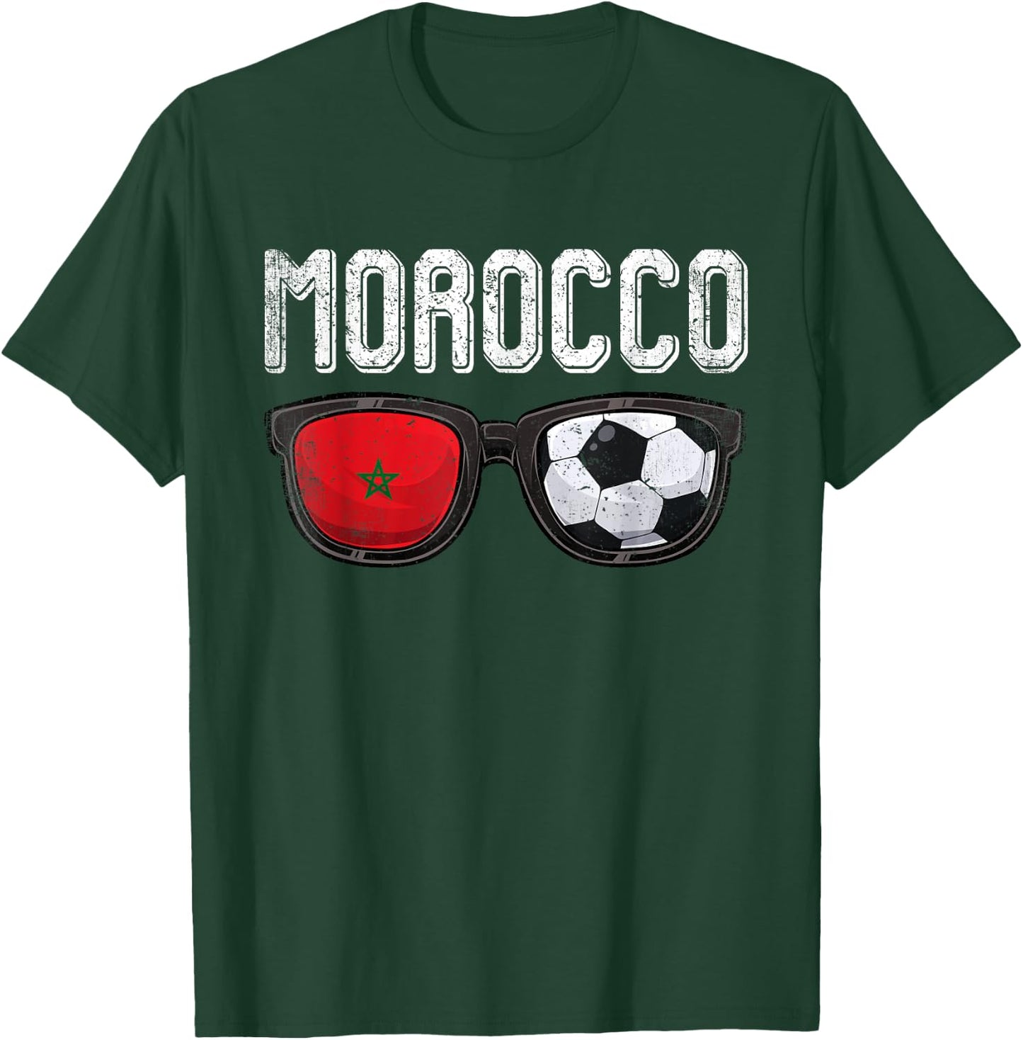 Morocco Soccer Funny Moroccan Flag Glasses Football T-Shirt - T-Shirt | Forest