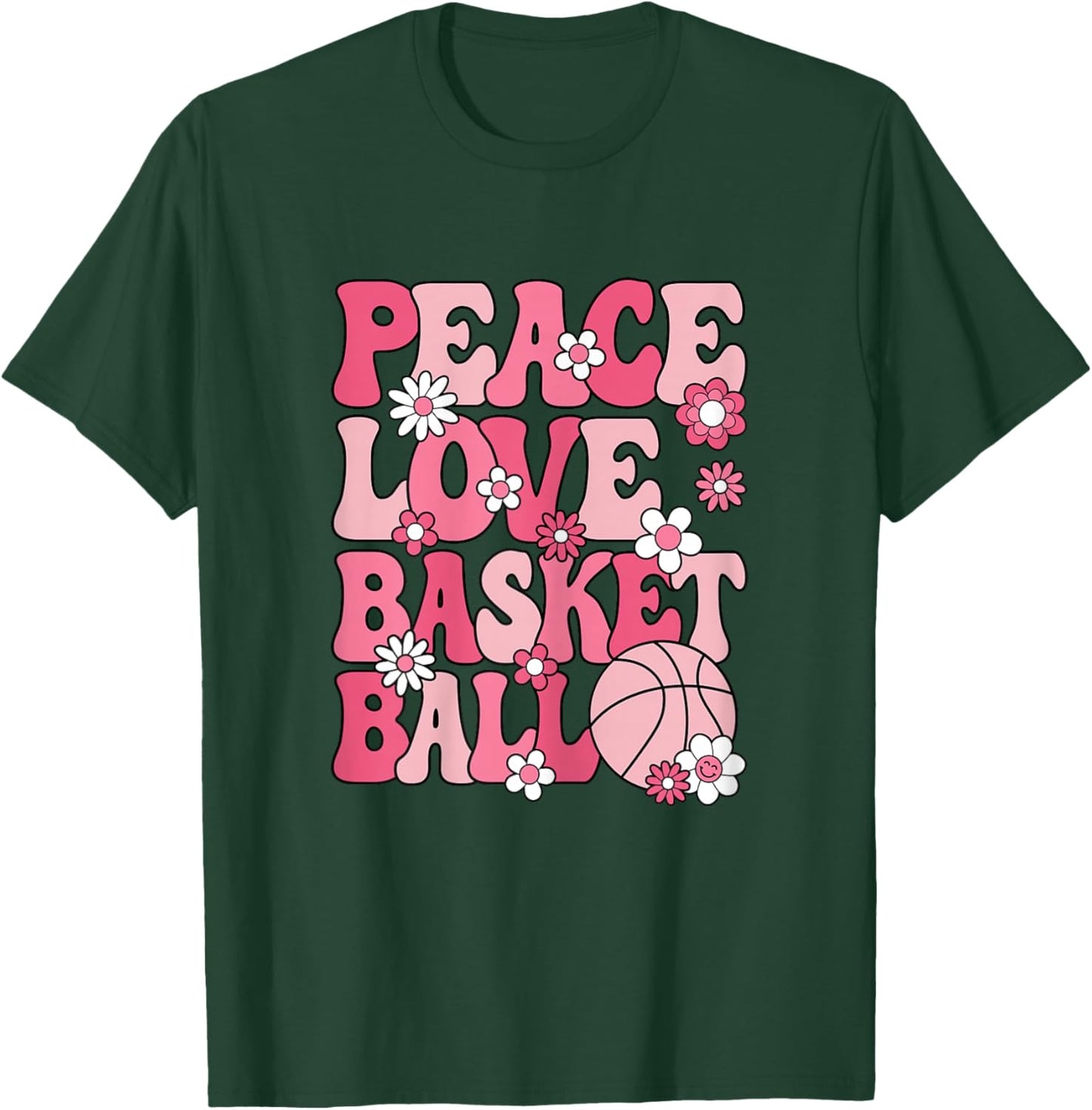 Peace Love Basketball Cute Basketball Lover Women Girls Kids T-Shirt - T-Shirt | Forest