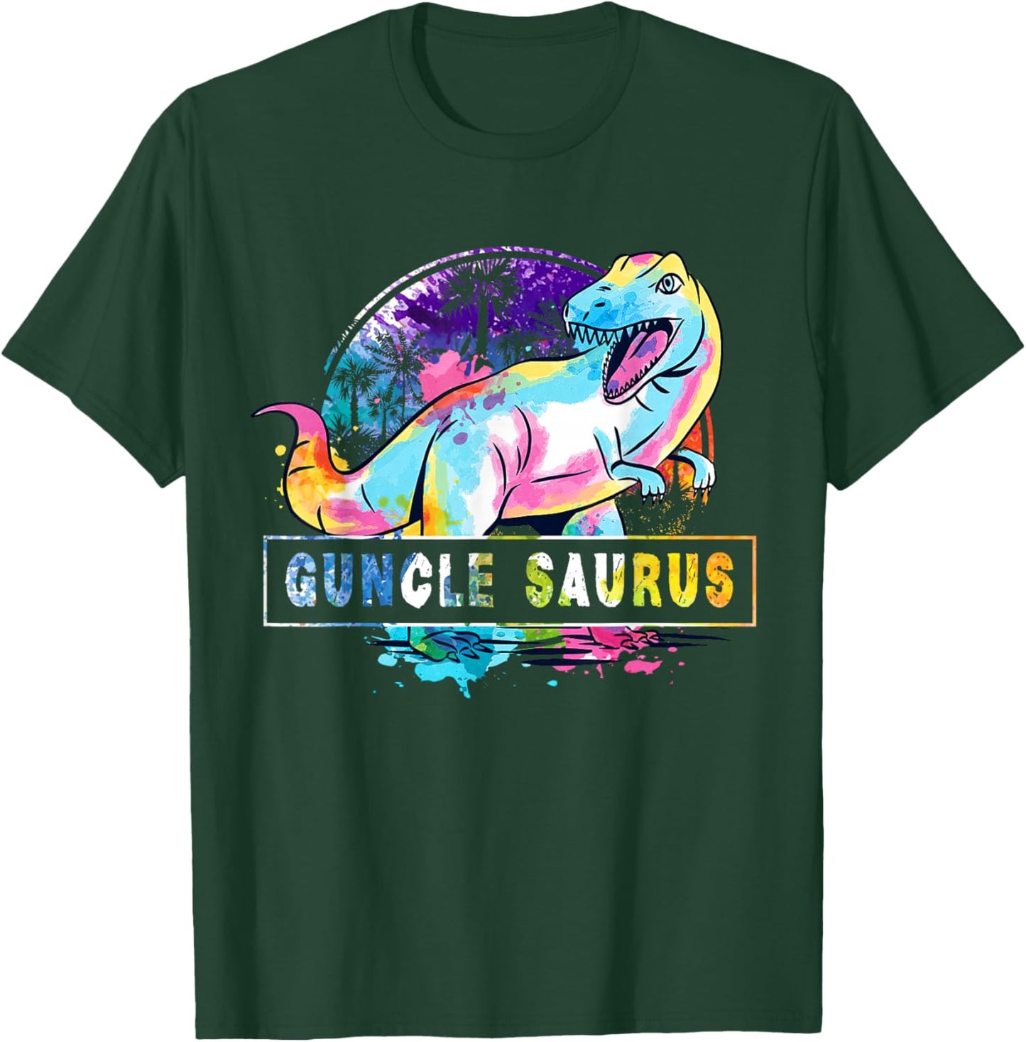 Guncle Saurus Dinosaur T Rex Rainbow Pride Color Gay Uncle T-Shirt - T-Shirt | Forest