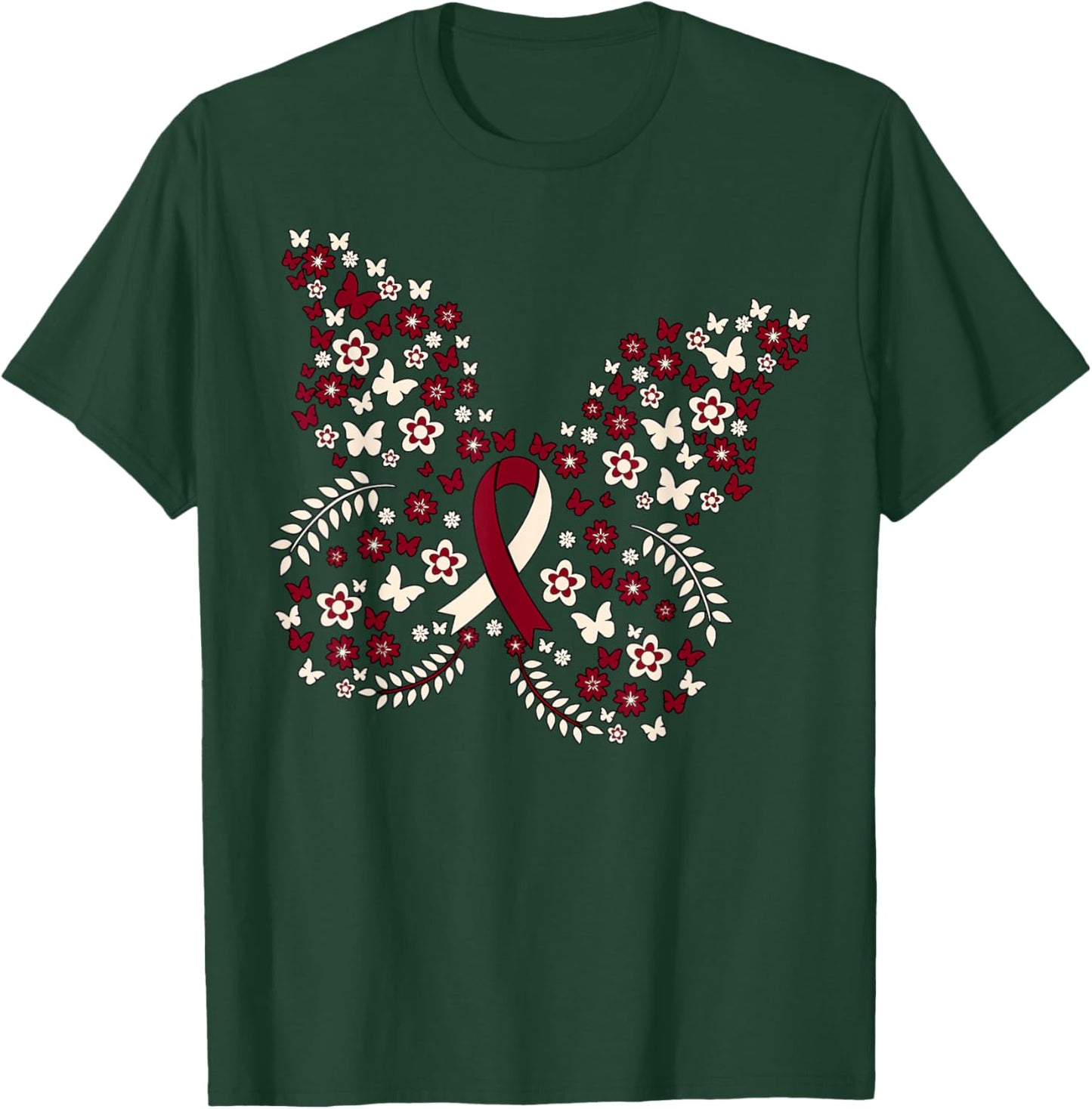 Butterfly Head and Neck Cancer Awareness Survivor Ribbon T-Shirt - T-Shirt | Forest