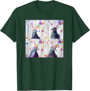 Bird Animal Photobooth Love Pigeons Men Women Kids Pigeon In Hat Party Pigeon Fancier Funny Birthday T-Shirt - T-Shirt | Forest