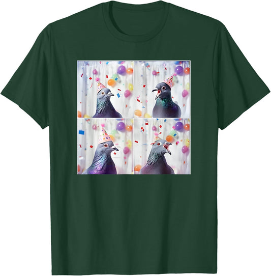 Bird Animal Photobooth Love Pigeons Men Women Kids Pigeon In Hat Party Pigeon Fancier Funny Birthday T-Shirt - T-Shirt | Forest