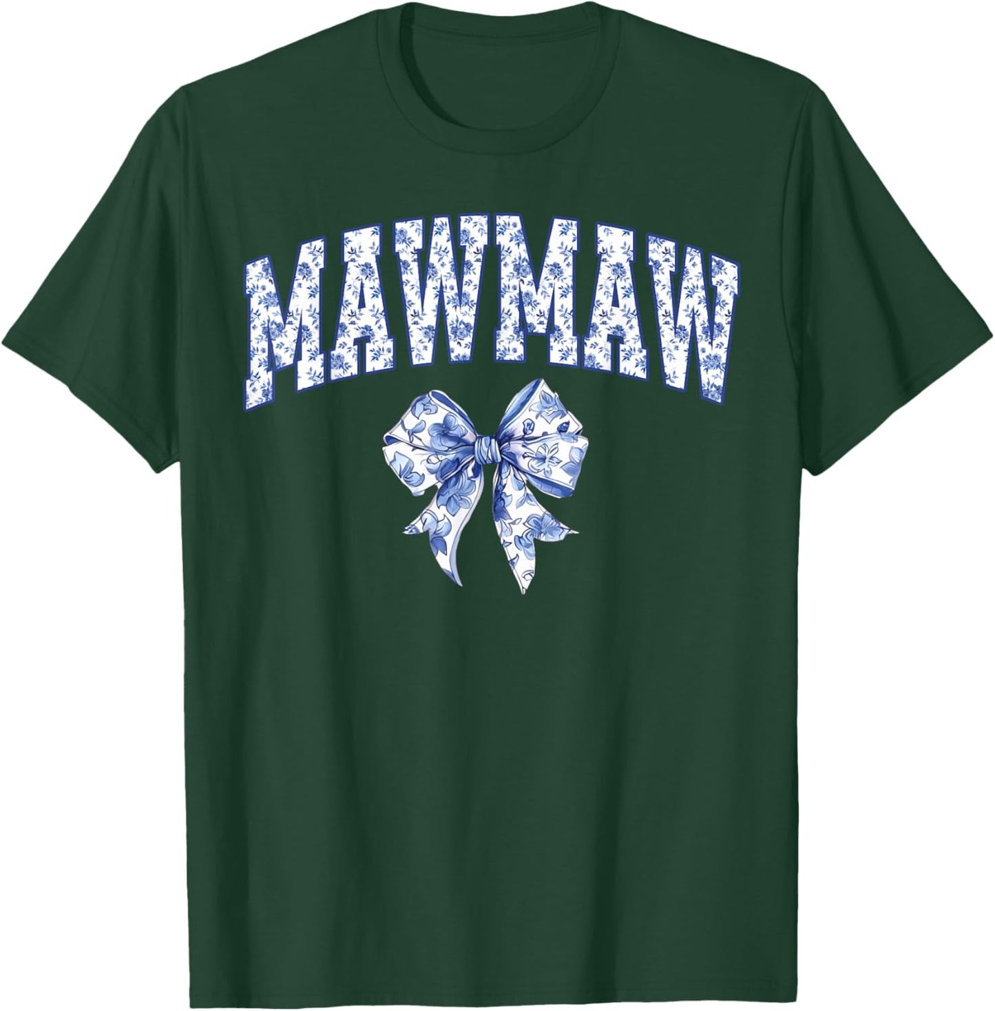 Mawmaw Coquette Toile Blue Bow Floral Family Matching T-Shirt - T-Shirt | Forest