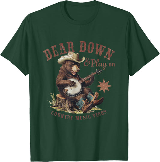 Bear Down & Play On: Vintage Country Music Vibes Funny T-Shirt - T-Shirt | Forest